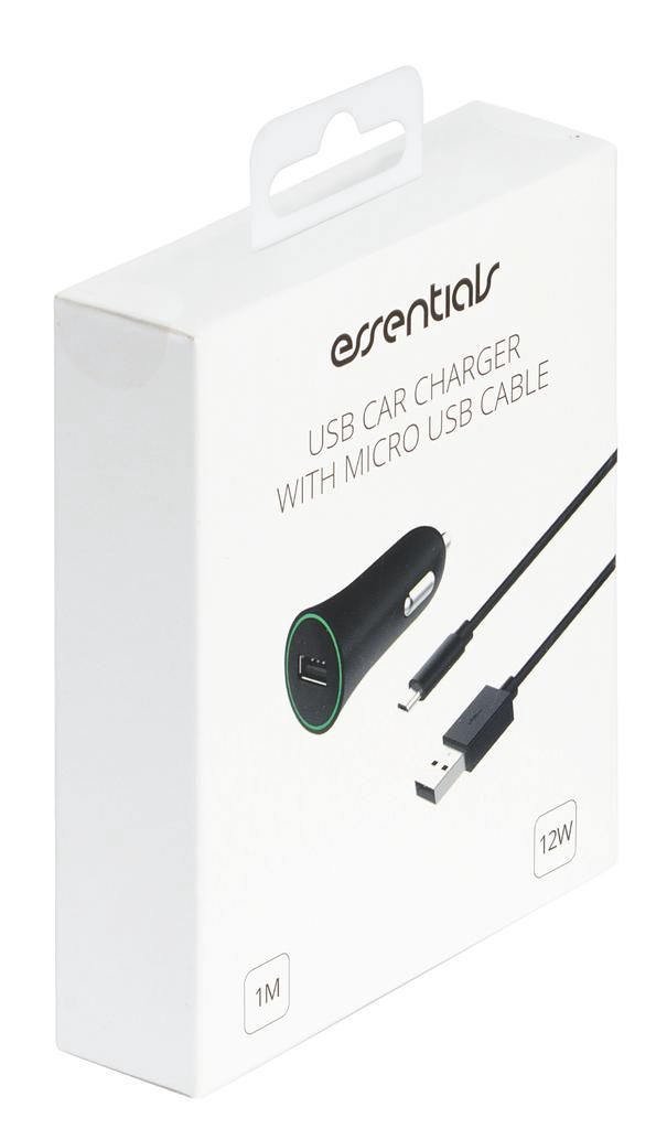 Essentials Billaddare 12V USB-A-Micro USB, 1m, svart