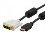 HDMI til DVI-kabel / 19-pin ha-DVI-D Single Link 19-pin ha / gullbelagte kontakter / svart/hvit / 1m