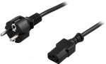Jordet apparatkabel CEE 7/7 til rett IEC 60320 C13, maks 250V/10A (2m) for tilkobling mellom enhet og stikkontakt.